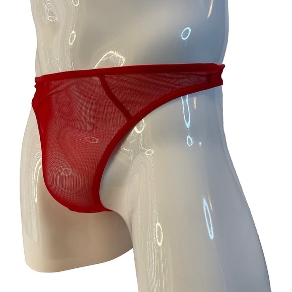 Mens Thong G-String Underwear Mesh Sheer See Through Red Medium NWT - Picture 6 of 12